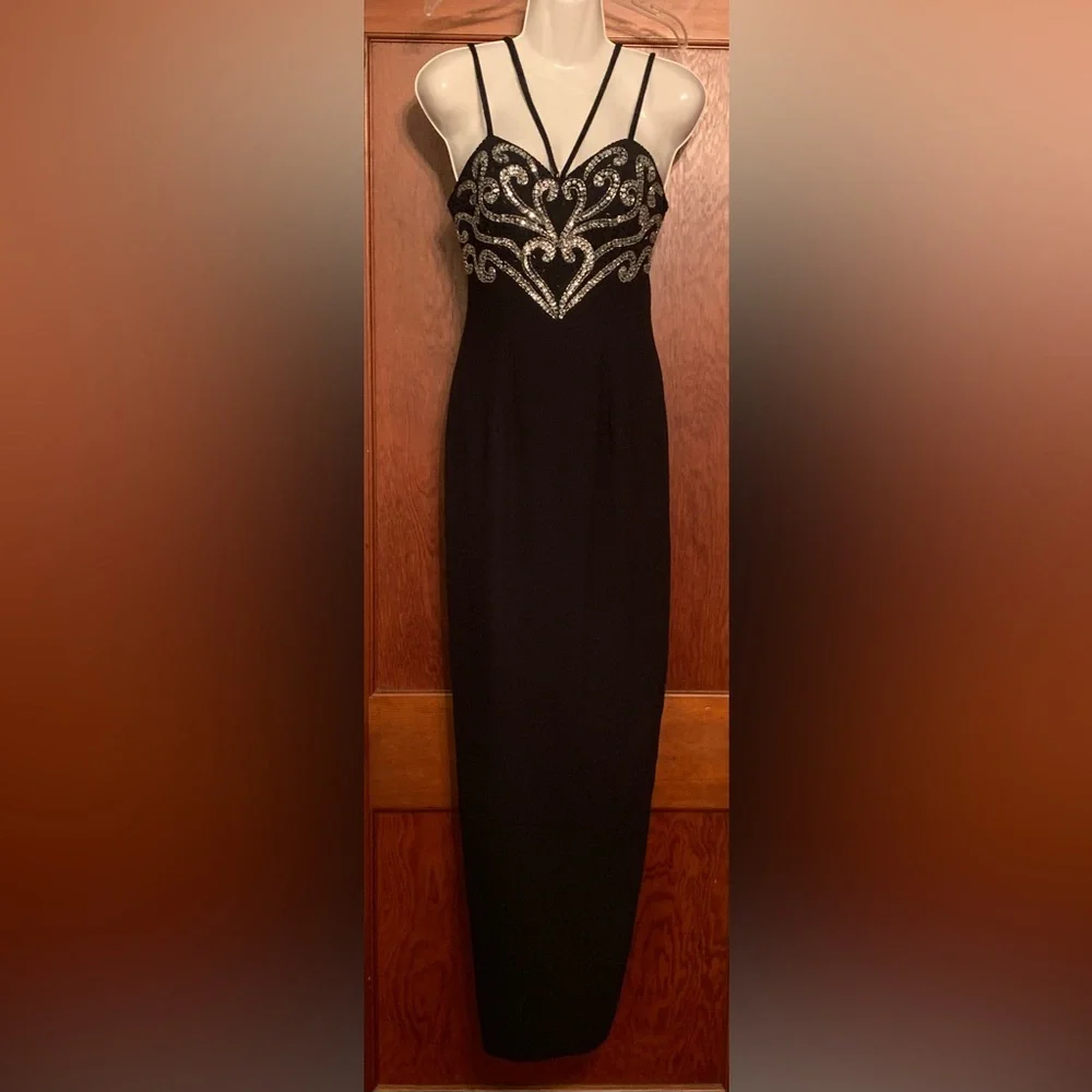 Pro Magic Prom Dress 4 S Black Silver Sparkle Beaded Long Formal Evening Gown - Picture 2 of 9